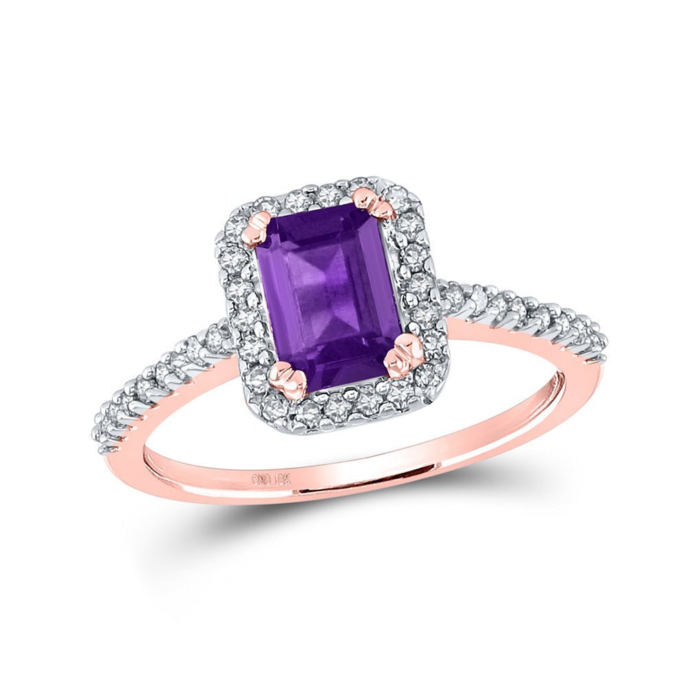 Radiant Rose Gold Amethyst Solitaire Ring: A Captivating Gemstone Fashion Delight - Splendid Jewellery