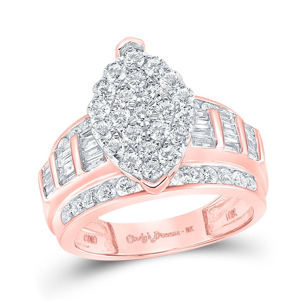 Radiant Rose Gold Baguette Diamond Cluster Bridal Wedding Ring - Splendid Jewellery