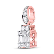 Load image into Gallery viewer, Radiant Rose Gold Baguette Diamond Cluster Pendant - Side View