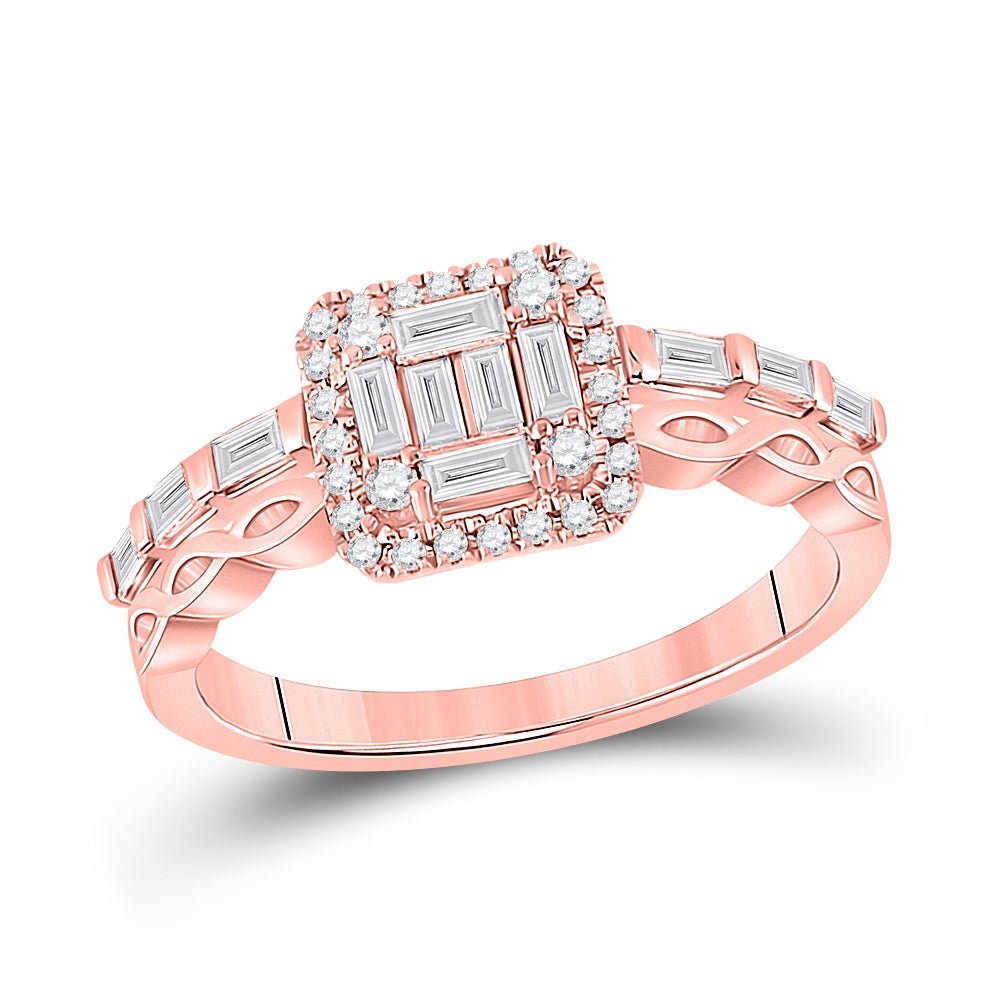 Radiant Rose Gold Baguette Diamond Cluster Ring - Splendid Jewellery