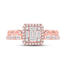 Load image into Gallery viewer, Radiant Rose Gold Baguette Diamond Cluster Ring - Front View