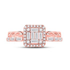 Radiant Rose Gold Baguette Diamond Cluster Ring - Front View