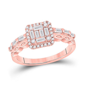Radiant Rose Gold Baguette Diamond Cluster Ring - Top View