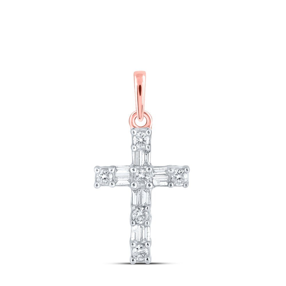 Radiant Rose Gold Baguette Diamond Cross Pendant - Splendid Jewellery