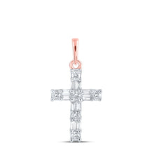 Load image into Gallery viewer, Radiant Rose Gold Baguette Diamond Cross Pendant - Splendid Jewellery