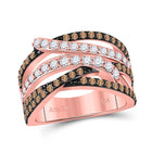 Radiant Rose Gold Brown Diamond Crossover Fashion Ring - Top View
