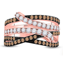 Load image into Gallery viewer, Radiant Rose Gold Brown Diamond Crossover Fashion Ring - Front View