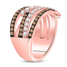 Load image into Gallery viewer, Radiant Rose Gold Brown Diamond Crossover Fashion Ring - Side View