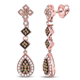 Radiant Rose Gold Brown Diamond Dangle Earrings  Top View from Splendid Jewellery