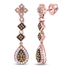 Load image into Gallery viewer, Radiant Rose Gold Brown Diamond Dangle Earrings  Side View from Splendid Jewellery