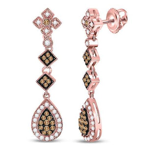 Radiant Rose Gold Brown Diamond Dangle Earrings - Splendid Jewellery