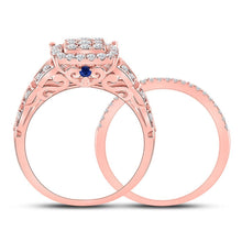 Load image into Gallery viewer, Radiant Rose Gold Diamond and Sapphire Square Cluster Wedding Ring Set - Splendid Jewellery