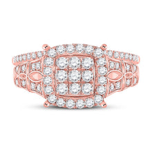 Load image into Gallery viewer, Radiant Rose Gold Diamond and Sapphire Square Cluster Wedding Ring Set - Front View