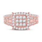 Radiant Rose Gold Diamond and Sapphire Square Cluster Wedding Ring Set - Front View