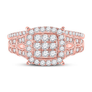 Radiant Rose Gold Diamond and Sapphire Square Cluster Wedding Ring Set - Splendid Jewellery