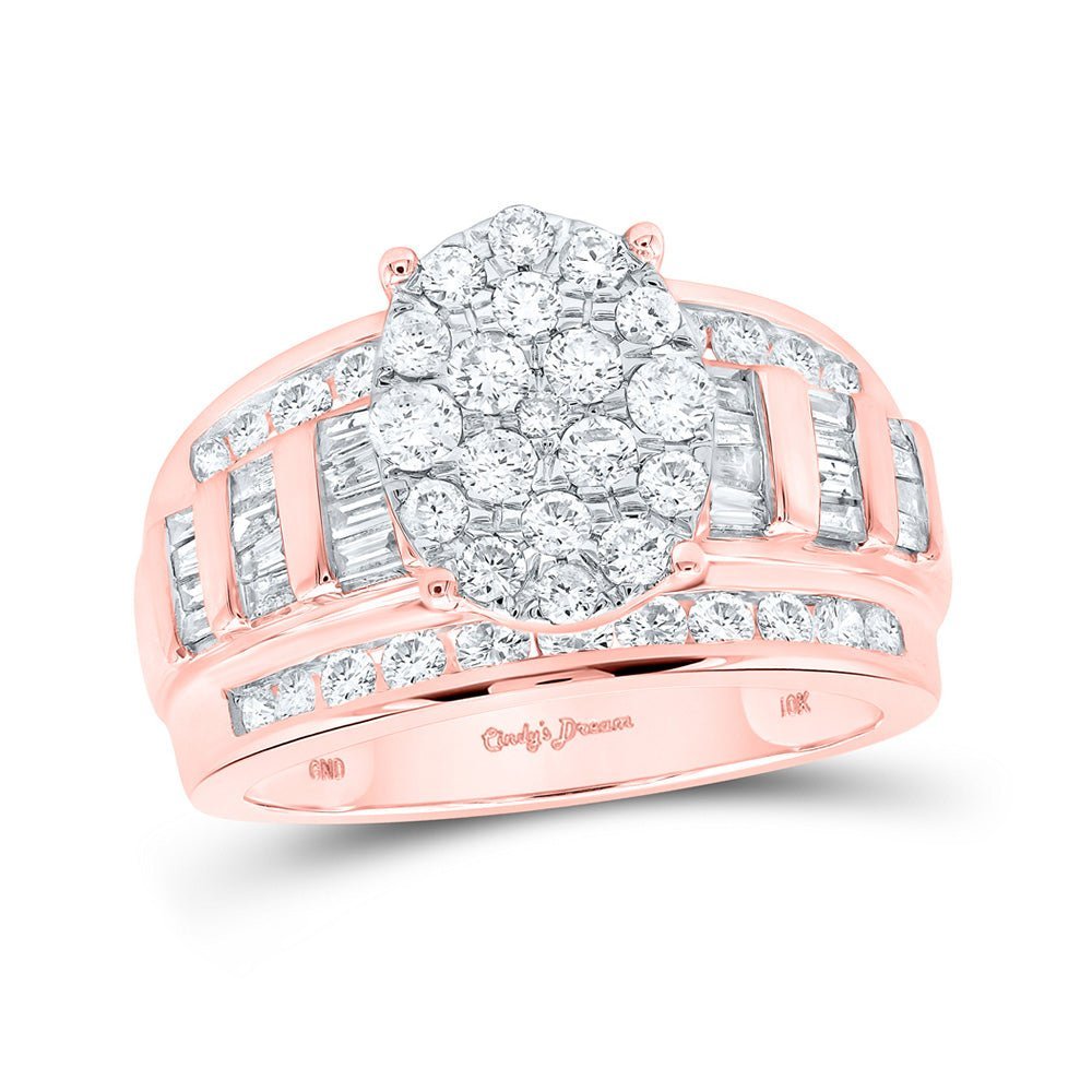 Radiant Rose Gold Diamond Cluster Bridal Wedding Ring - 1 - 1/2 Cttw - Splendid Jewellery