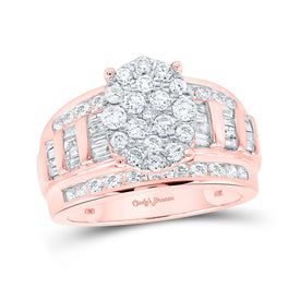 Radiant Rose Gold Diamond Cluster Bridal Wedding Ring - 1 - 1/2 Cttw - Splendid Jewellery