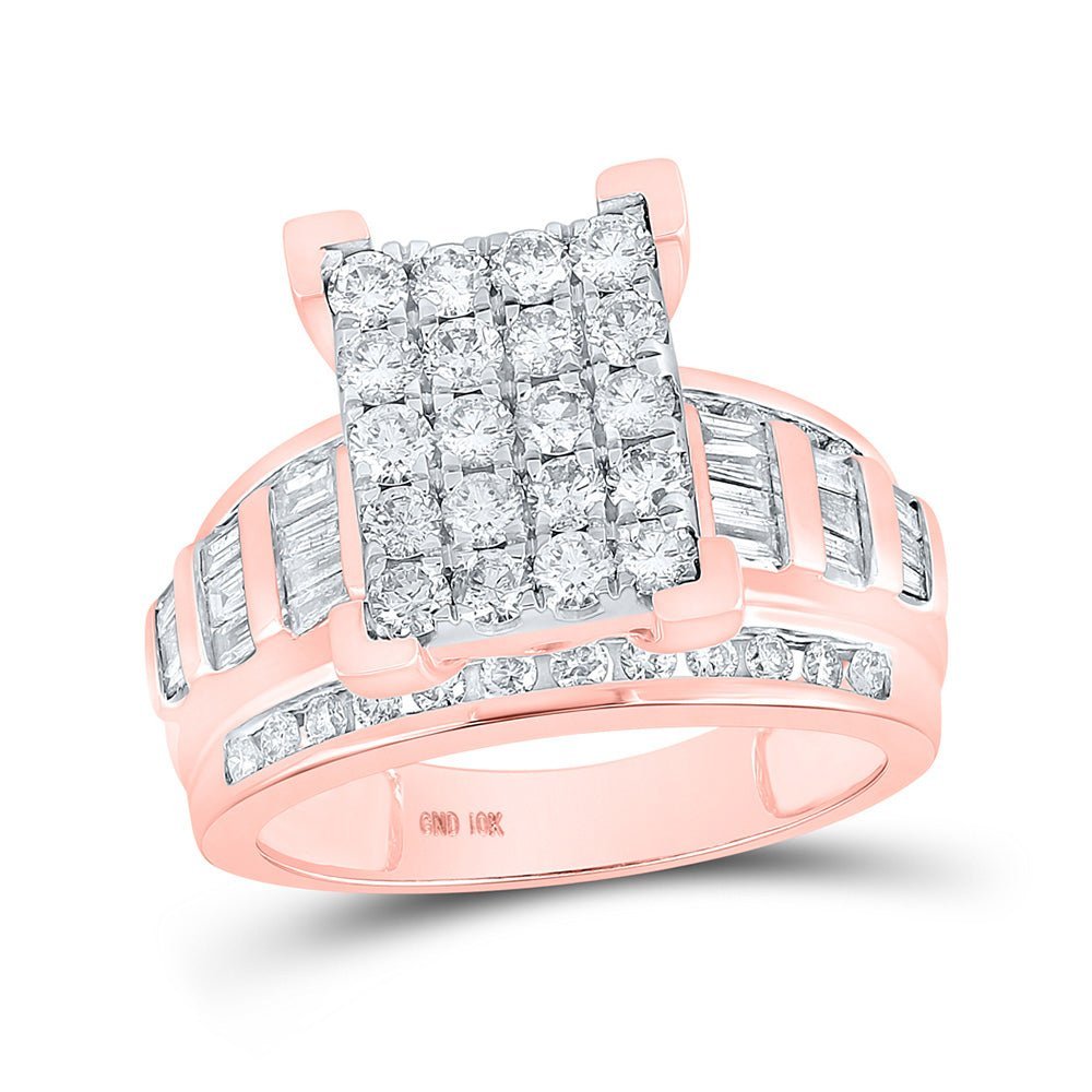 Radiant Rose Gold Diamond Cluster Bridal Wedding Ring - 1 - 1/2 Cttw - Splendid Jewellery
