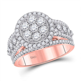 Radiant Rose Gold Diamond Cluster Bridal Wedding Ring - Top View