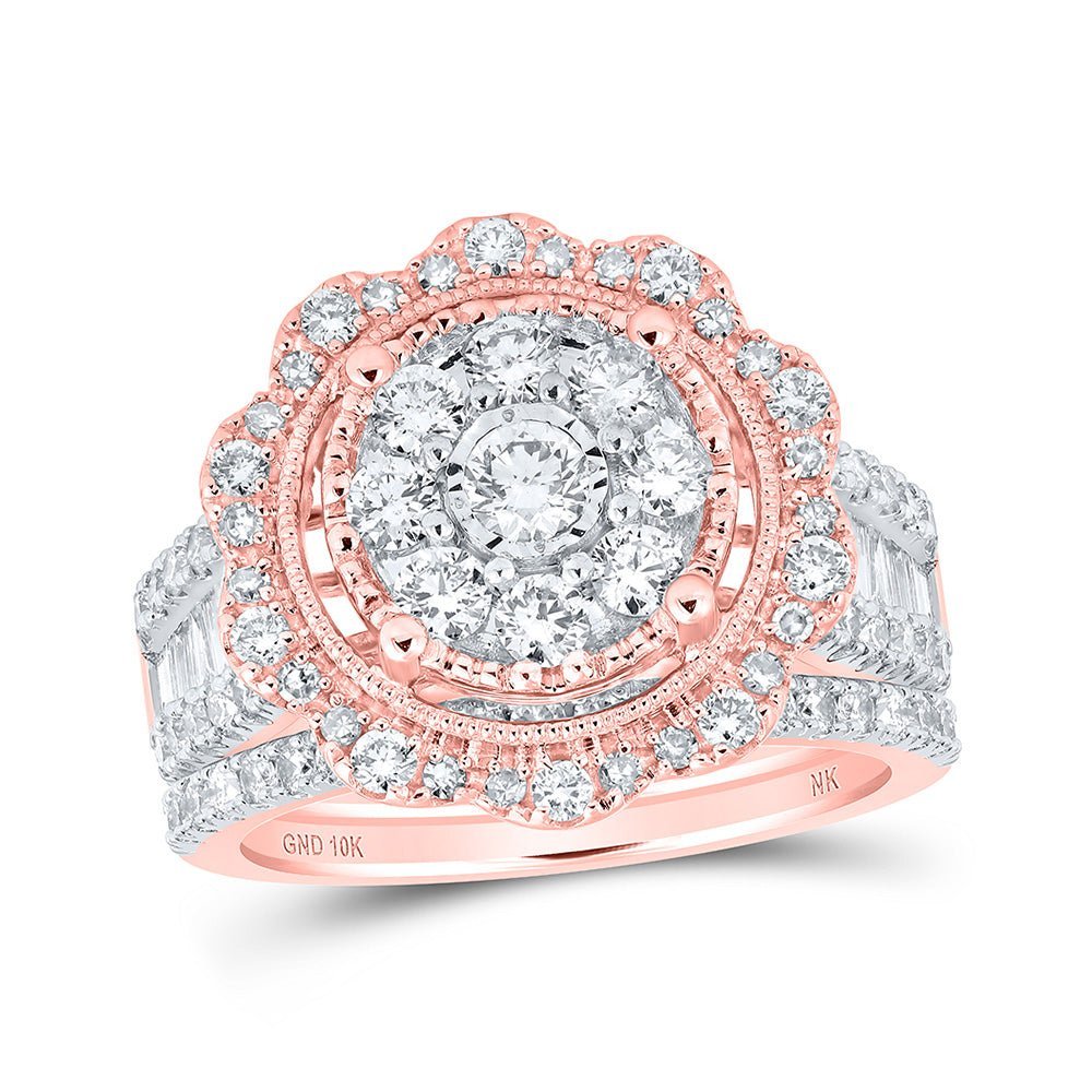 Radiant Rose Gold Diamond Cluster Bridal Wedding Ring Band Set - Splendid Jewellery
