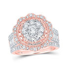Radiant Rose Gold Diamond Cluster Bridal Wedding Ring Band Set - Splendid Jewellery