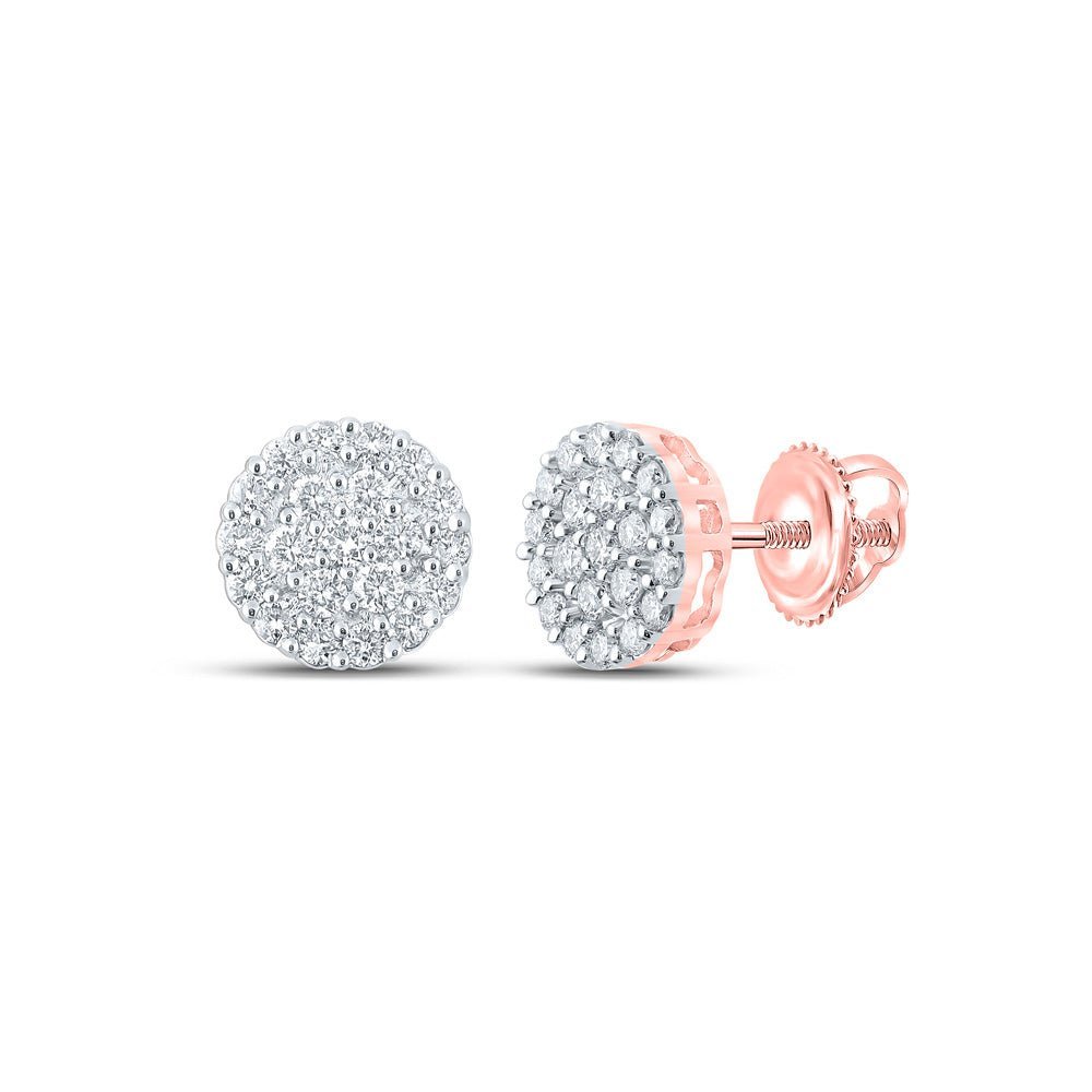 Radiant Rose Gold Diamond Cluster Earrings for Men - 1 Carat Total Weight - Splendid Jewellery