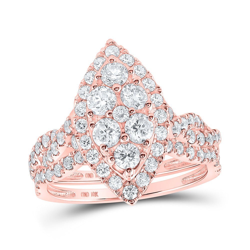 Radiant Rose Gold Diamond Cluster Wedding Ring Band Set - 1 - 1/2 Cttw - Splendid Jewellery