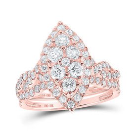 Radiant Rose Gold Diamond Cluster Wedding Ring Band Set - 1 - 1/2 Cttw - Splendid Jewellery