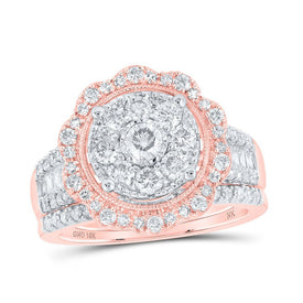 Radiant Rose Gold Diamond Cluster Wedding Ring Set - 1 - 1/2 Cttw - Splendid Jewellery