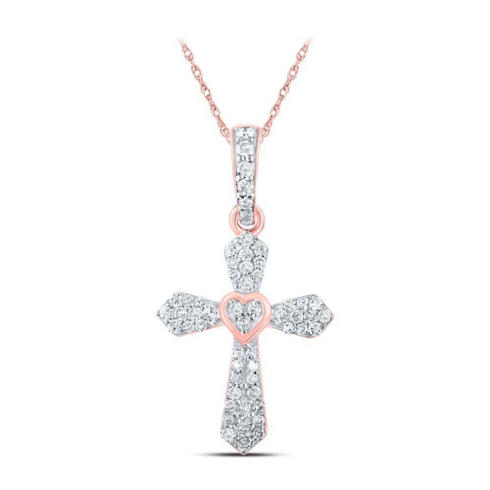 Radiant Rose Gold Diamond Cross Pendant | 10kt Rose Gold Womens Round Diamond Cross Pendant 1/6 Cttw | Splendid Jewellery - Splendid Jewellery