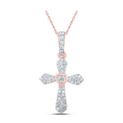 Radiant Rose Gold Diamond Cross Pendant | 10kt Rose Gold Womens Round Diamond Cross Pendant 1/6 Cttw | Splendid Jewellery - Splendid Jewellery