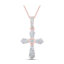 Load image into Gallery viewer, Radiant Rose Gold Diamond Cross Pendant | 10kt Rose Gold Womens Round Diamond Cross Pendant 1/6 Cttw | Splendid Jewellery - Splendid Jewellery