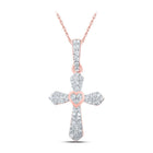 Radiant Rose Gold Diamond Cross Pendant | 10kt Rose Gold Womens Round Diamond Cross Pendant 1/6 Cttw | Splendid Jewellery - Splendid Jewellery
