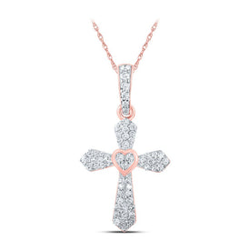 Radiant Rose Gold Diamond Cross Pendant | 10kt Rose Gold Womens Round Diamond Cross Pendant 1/6 Cttw | Splendid Jewellery - Splendid Jewellery