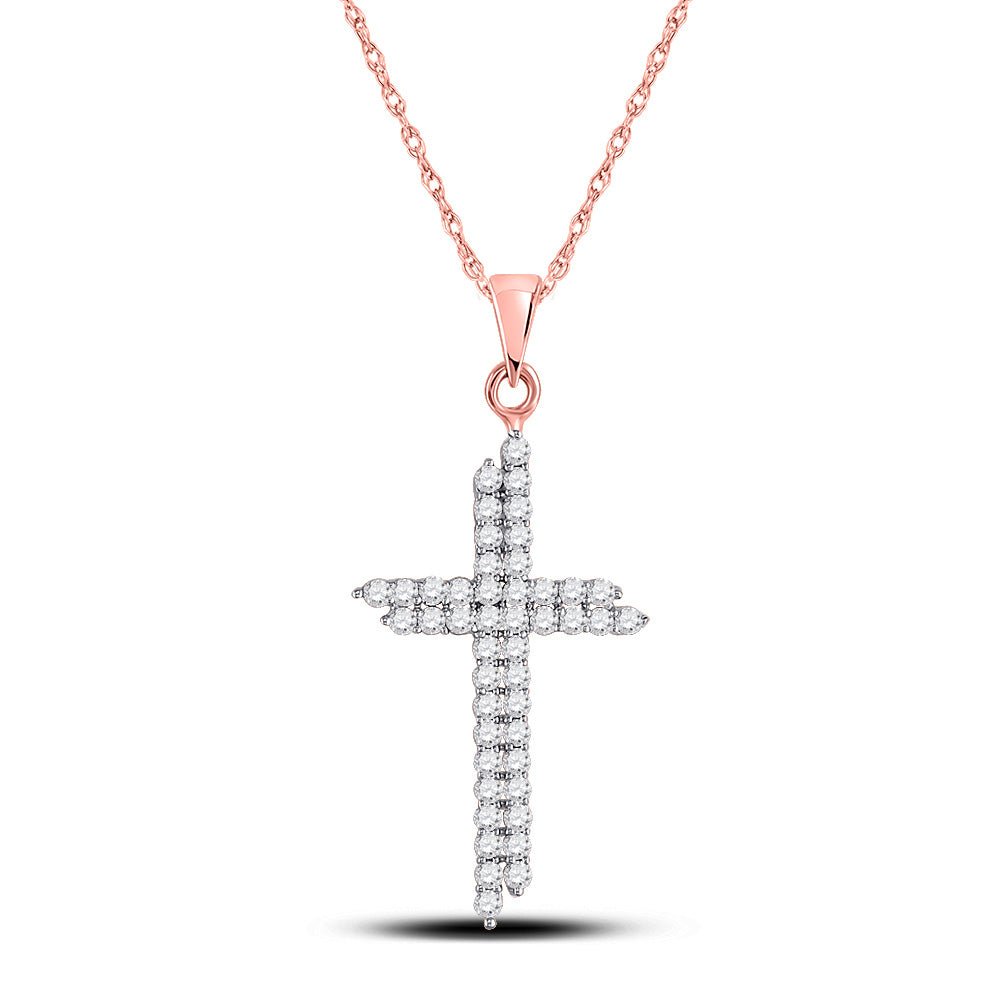 Radiant Rose Gold Diamond Cross Pendant - A Mesmerizing Symbol of Faith and Elegance - Splendid Jewellery