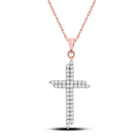 Radiant Rose Gold Diamond Cross Pendant - A Mesmerizing Symbol of Faith and Elegance - Splendid Jewellery