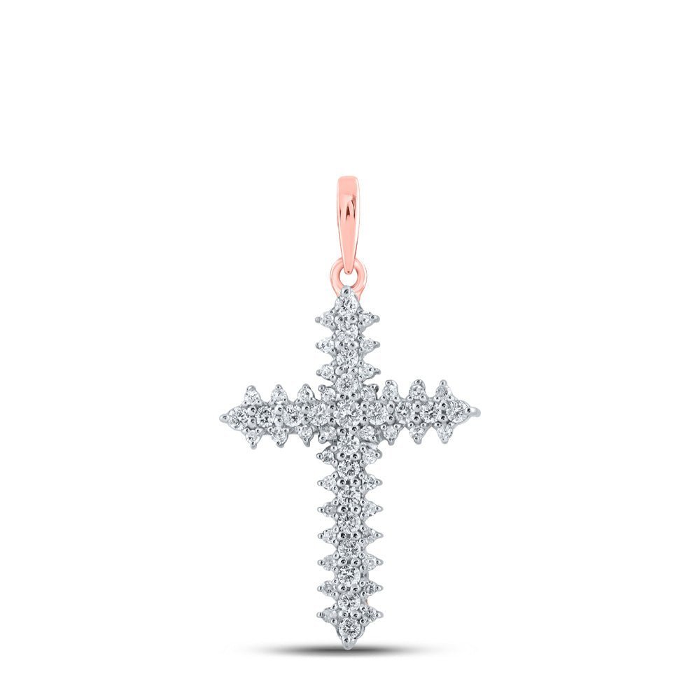 Radiant Rose Gold Diamond Cross Pendant - A Symbol of Elegance and Faith - Splendid Jewellery