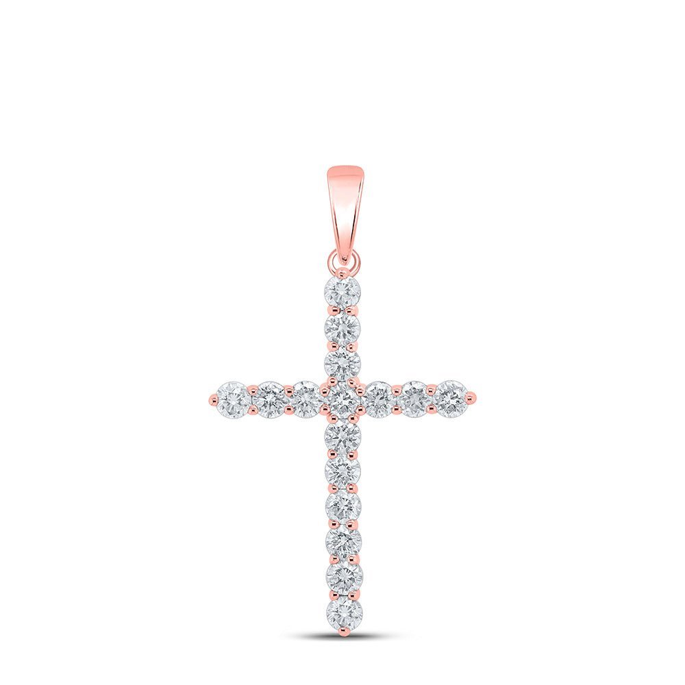 Radiant Rose Gold Diamond Cross Pendant | Exquisite 2 Cttw Womens Round Diamond Cross Pendant - Splendid Jewellery