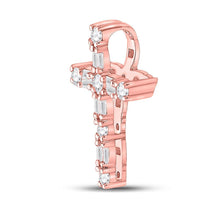 Load image into Gallery viewer, Radiant Rose Gold Diamond Cross Pendant | Exquisite Baguette and Round Diamond Design | 1/4 Cttw - Splendid Jewellery