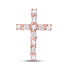 Load image into Gallery viewer, Radiant Rose Gold Diamond Cross Pendant | Exquisite Baguette and Round Diamond Design | 1/4 Cttw - Splendid Jewellery