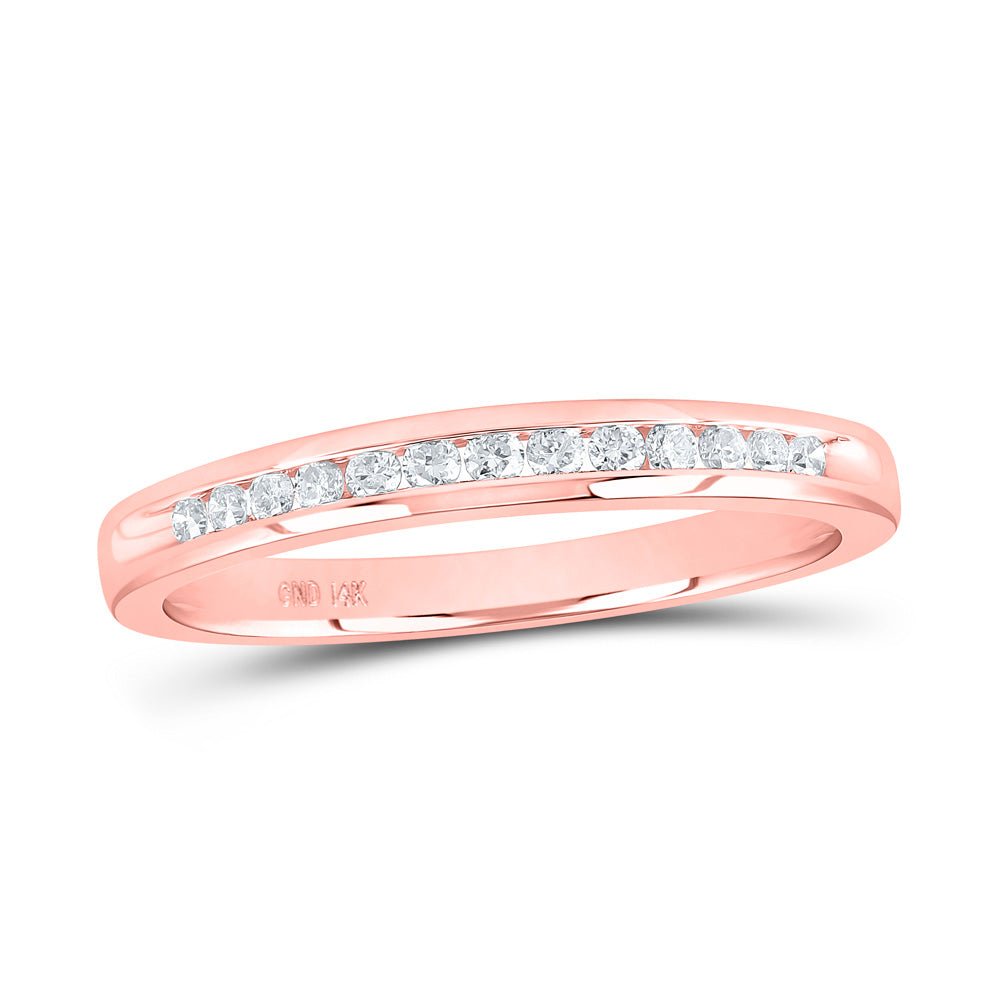 Radiant Rose Gold Diamond Elegance: 14kt Round Diamond Single Row Band Ring 1/6 Cttw - Splendid Jewellery