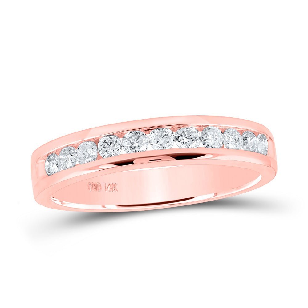 Radiant Rose Gold Diamond Eternity Band | 14kt Rose Gold Womens Round Diamond Single Row Band Ring 1/2 Cttw - Splendid Jewellery