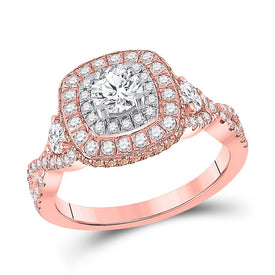 Radiant Rose Gold Diamond Halo Bridal Wedding Ring - Top View