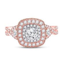 Load image into Gallery viewer, Radiant Rose Gold Diamond Halo Bridal Wedding Ring - Front View