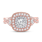 Radiant Rose Gold Diamond Halo Bridal Wedding Ring - Front View