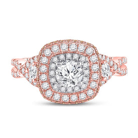 Radiant Rose Gold Diamond Halo Bridal Wedding Ring - Front View