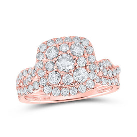 Radiant Rose Gold Diamond Halo Bridal Wedding Ring Band Set - Splendid Jewellery