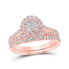 Radiant Rose Gold Diamond Halo Bridal Wedding Ring Band Set - Splendid Jewellery