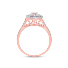 Load image into Gallery viewer, Radiant Rose Gold Diamond Halo Bridal Wedding Ring Band Set - Alternate view 2 from Splendid Jewellery