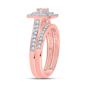 Radiant Rose Gold Diamond Halo Bridal Wedding Ring Band Set - Splendid Jewellery